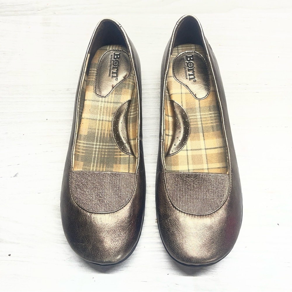 Born Metallic Leather Slip On Ballet Flats Comfort Shoes Women’s Size 9 - Picture 2 of 13